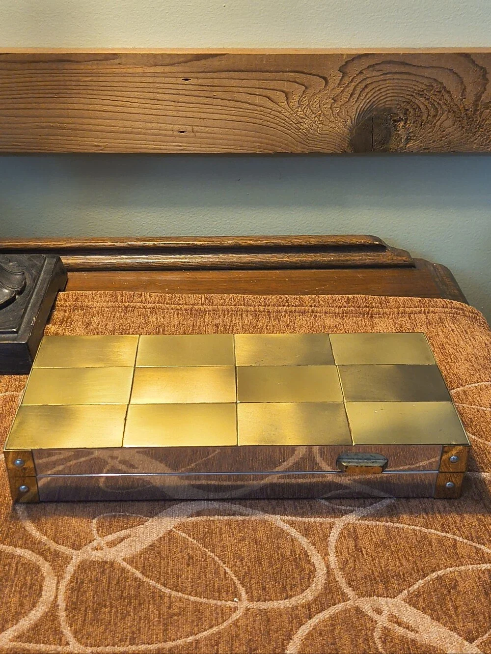 Mid-Century Patchwork Cityscape Brass/Chrome Gentlemen's Jewelry Box